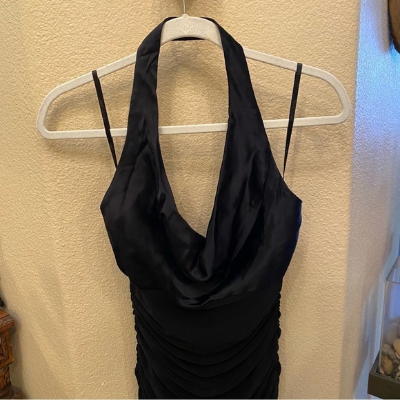 Vtg LAUNDRY Women Black Halter Y2K Maxi Ruched Party Dress Size 6-Made in USA - Picture 2 of 10